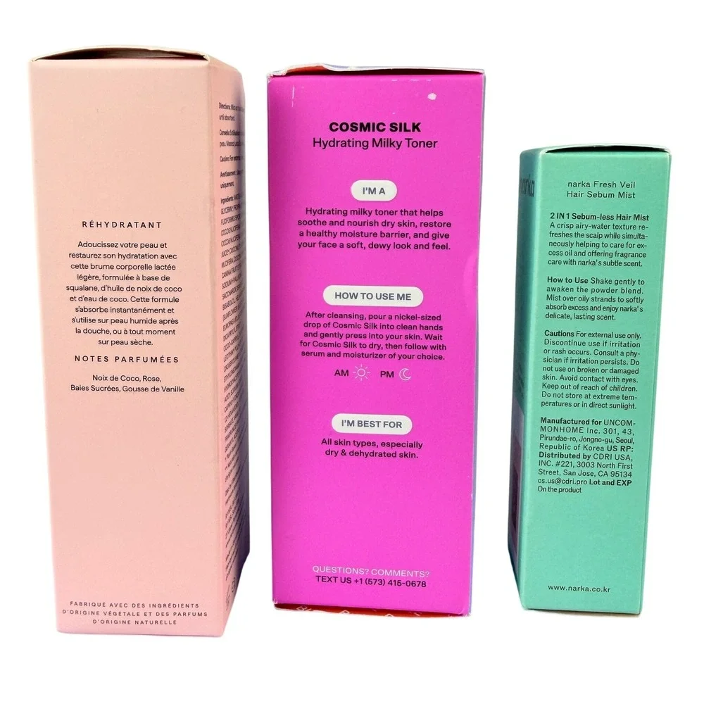 3pc Beauty Bundle Bubble Cosmic Silk Toner Herbivore Coco Rose Narka Hair Mist